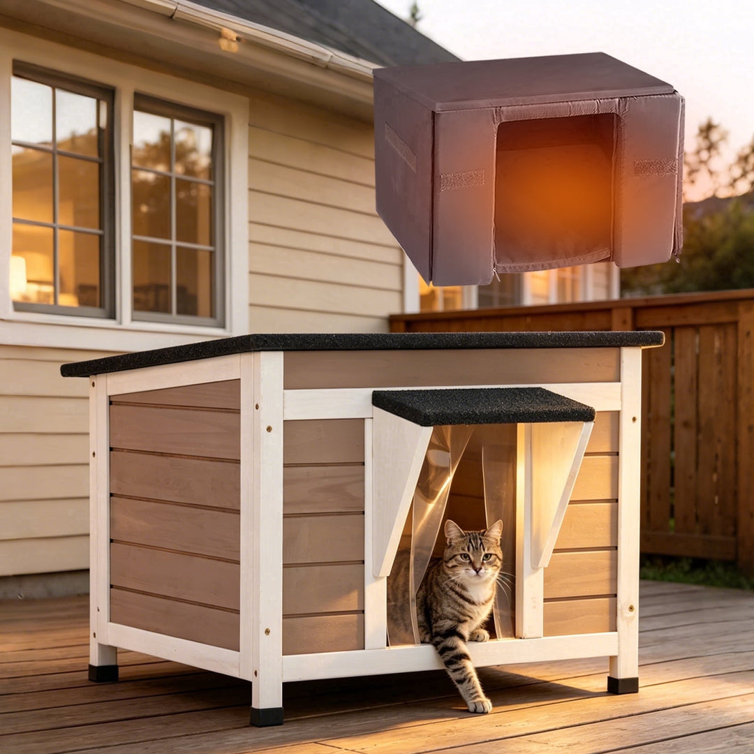 MEDEHOO Outdoor Cat House with Insulated Liner Escape Door Weatherproof Roof Feral Cat Shelter for Winter Outside Brown AIR12-B-IN-ML-WM