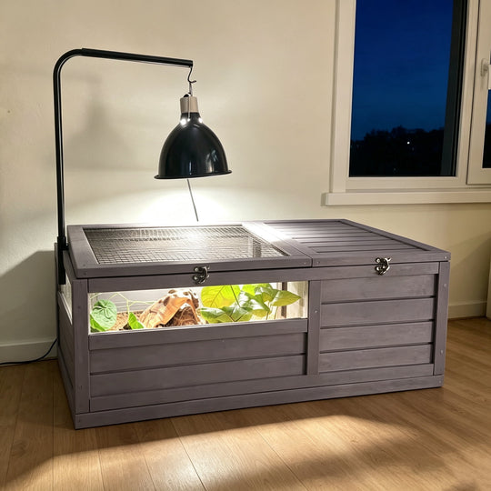 MEDEHOO Tortoise Habitat House Indoor, Wooden Tortoise House Reptile Enclosure Outdoor Amphibians Cage for Gecko Lizard Snake SKY21-ML-WM