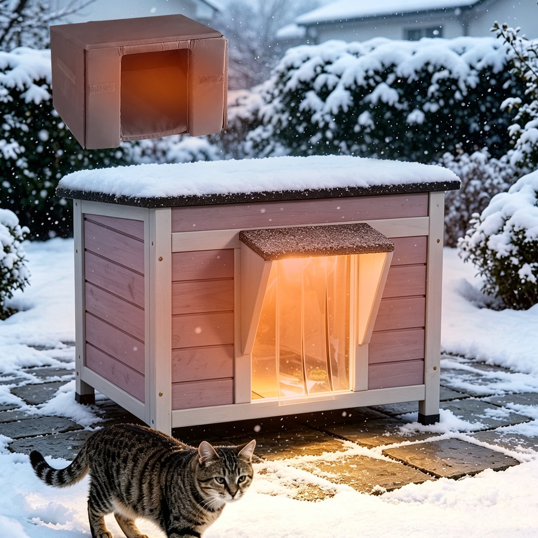 MEDEHOO Cat House for Outdoor Cats Insulated Feral Kitty Shelter with Warm Liner for Winter Waterproof Rabbit Hutch for Bunnies,Cats