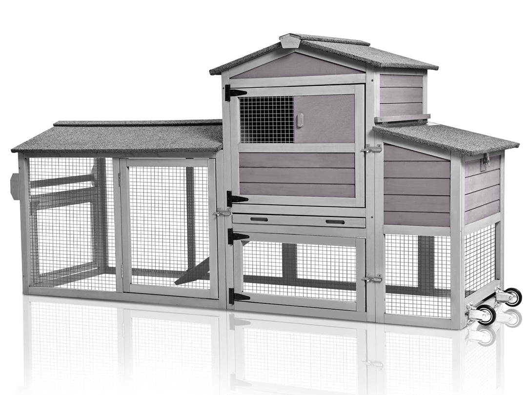MEDEHOO Large Chicken Coop on Wheels, Wooden Hen House for 2-3 Chickens, Poultry Cage with Nesting Box and Asphalt Roof AIR61-WM