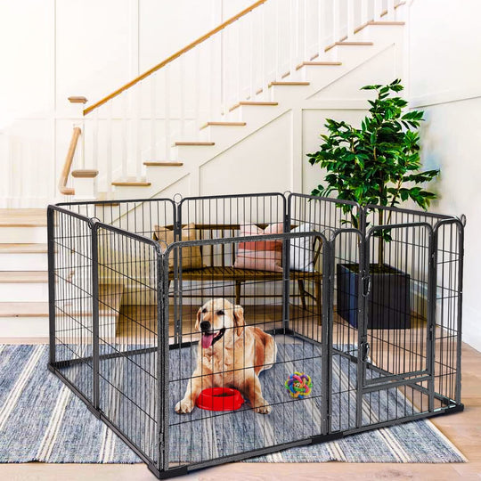 MEDEHOO 31'' Foldable Dog Pen Heavy Duty Metal Puppy Playpen Indoor Outdoor for Small Animals - 8 Panels AIR50-WM