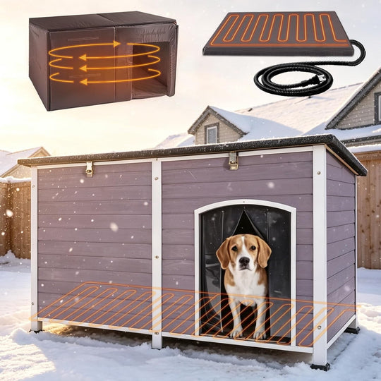 MEDEHOO 59" H Heated Dog House Outdoor, XXL Insulated Kennel with Heater for Winter, Waterproof Iron Frame for Large Dogs AIR64-HP-WM