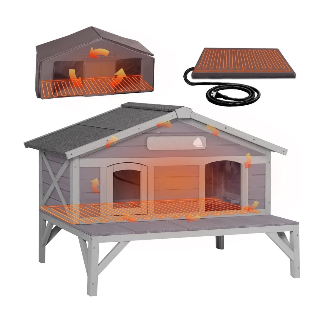 MEDEHOO Large Heated Outdoor Cat House, Insulated Feral Cat Shelter with Heating Pad, Weatherproof Design &amp; Removable Thermal Liner