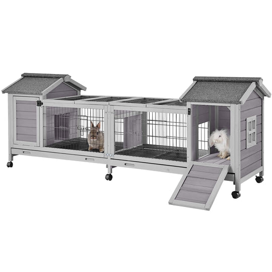 MEDEHOO Rabbit Hutch Outdoor Bunny Cage Indoor with Large Space Guinea Pig House on Wheels 10.4 ft², No Leak Trays, Run AIR68-Y