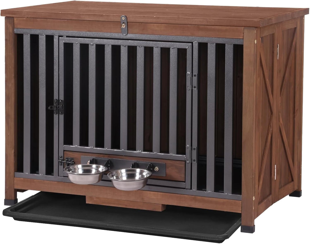 MEDEHOO Dog Crate Furniture Dog Kennel Indoor for Small &amp; Medium Dogs Portable Heavy Duty Dog CrateEnd Table, Dog House with Large Opening Roof AIR100-B-WM2