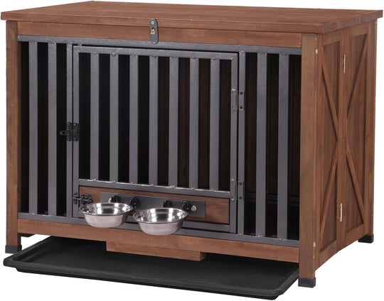 MEDEHOO Dog Crate Furniture Dog Kennel Indoor for Small &amp; Medium Dogs Portable Heavy Duty Dog CrateEnd Table, Dog House with Large Opening Roof AIR100-B-WM2