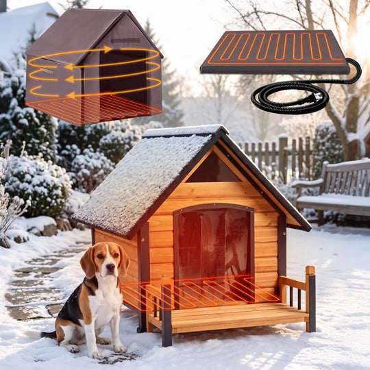 Aivitubin Heated Dog House with Heating Pad, Weatherproof Insulated Outdoor Dog House  Kennel for Meduium Dogs, Chew-Resistant Iron Frame &amp; Asphalt Roof AIR80-HP-A12-WM