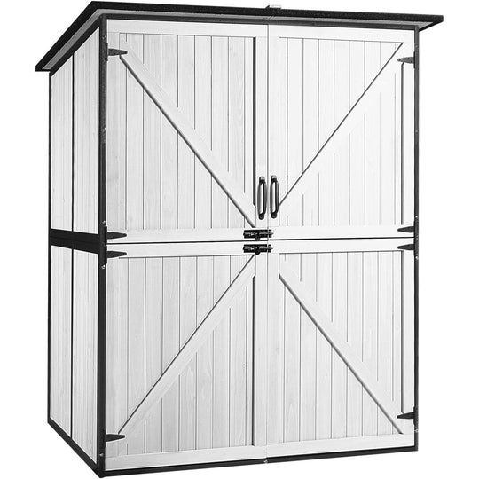 MEDEHOO 55" Outdoor Storage Shed, Modern Wooden Tool Cabinet with Heavy-Duty Metal Frame, 3 Adjustable Shelves and Weatherproof Asphalt Roof for Patio &amp; Garden, White AIR99-N-Shed-WM