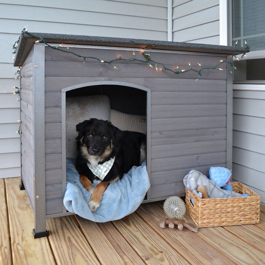 MEDEHOO Wooden Dog House Anti-chewing Kennels for Outdoor &amp; Indoor, Gray, Large AIR75-WM