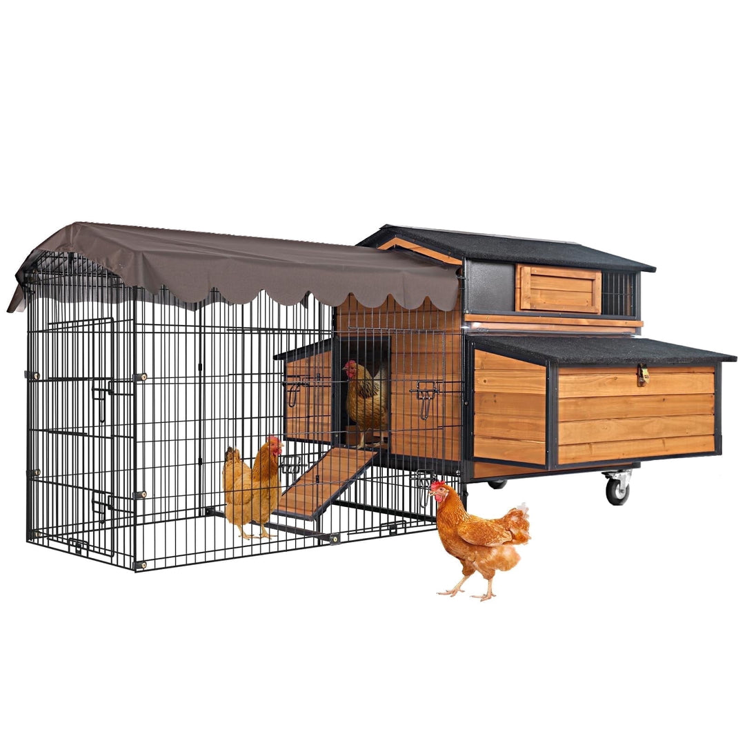 MEDEHOO Mobile Chicken Coop on Wheels for 6–8 Chickens, Chicken Coop with Metal Run &amp; 6 Nesting Boxes, All-Around Metal Frame Large Chicken Hen House, 76.7" L