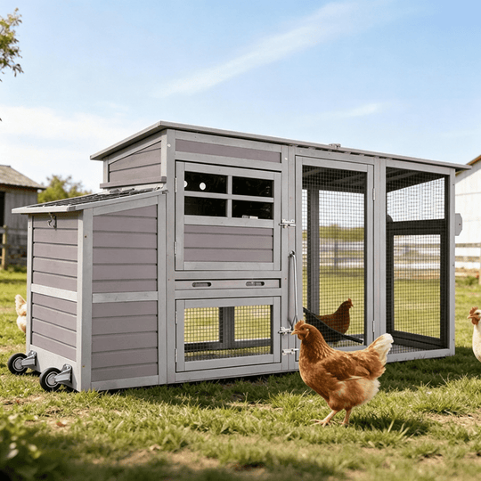 MEDEHOO 78.4"Large Chicken Coop with Run, Mobile Portable Hen House Poultry Cage for 4-6 Chickens with Wheels, Nesting Box, Metal Tray, Waterproof