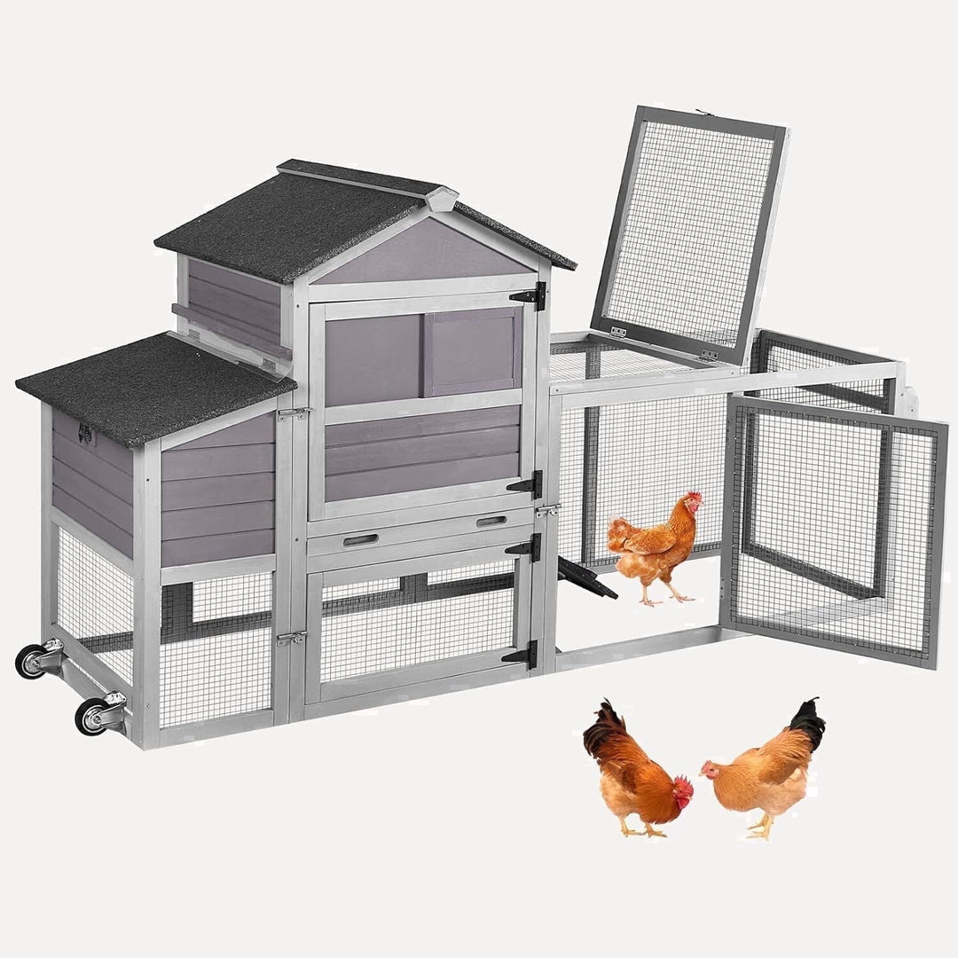 MEDEHOO Chicken Coop with Nesting Box Mobile Chicken House on Wheels Outdoor, Weatherproof Hen House with Wheels &amp; Leakproof Pull-on Tray (Grey) AIR72-E-WM