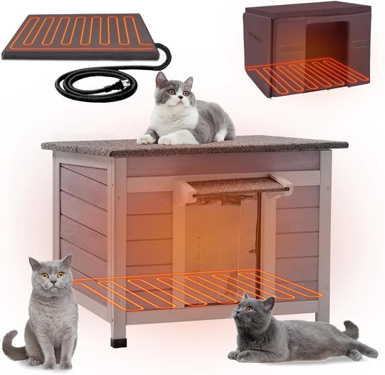 MEDEHOO Heated Cat House Outdoor Insulated Cat House for Outside Weatherproof Feral Cat Shelter with Heated Pad, Insulated Thermal Liner, Chewproof Cable for Cats (Winter-Ready) AIR12-IN-HP-MA-WM