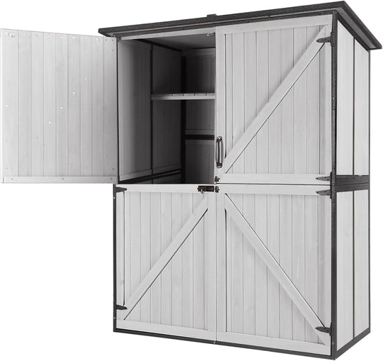 MEDEHOO Outdoor Storage Shed with Metal Frame,Wooden Tool Cabinet with Adjustable Shelfs, House Garden Shed for Backyard Garden Patio Lawn