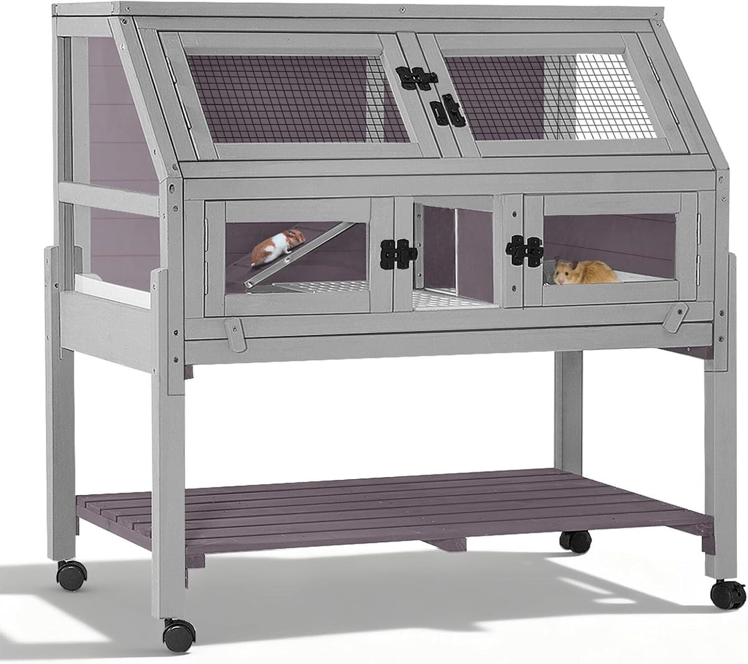 MEDEHOO Large Guinea Pig Cage with 4 Support Feet &amp; Wheels, Anti-Chew Small Animal Cage for Hamsters, Rats, Chinchillas, Includes Deep Leakproof Tray AIR62-H-WM