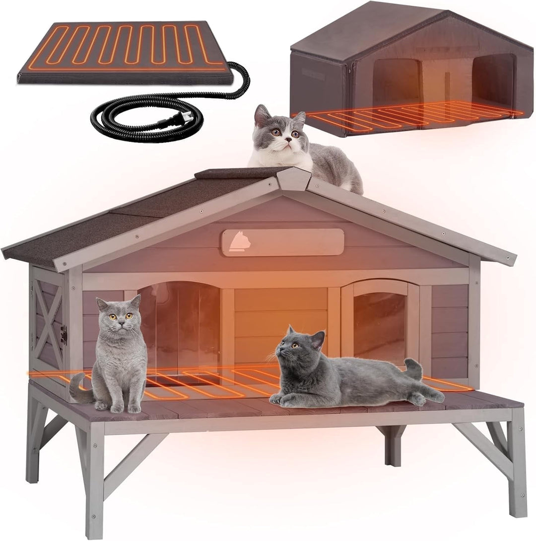 MEDEHOO Heated Cat House for Outside Large Outdoor Insulated Cat House Weatherproof Feral Cat Shelter with Heated Pad, Insulated All-Round Thermal Liner, Chewproof Cable for 1-4 Cats (Winter-Ready) AIR92-M-IN-HP-WM