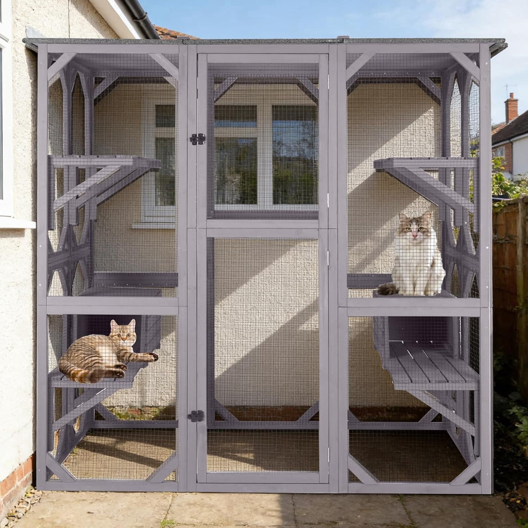 MEDEHOO Catio Outdoor Cat Enclosure Extra Large Window Cat House for Outdoor Cats Walk-in Kitty Cage with 7 Platforms Weatherproof Feral Cat Shelter