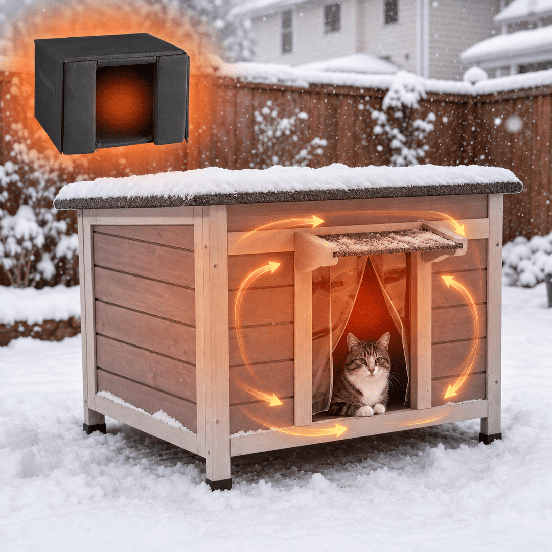 MEDEHOO Outdoor Insulated Cat House, Cat Shelter with Insulated Liner, Winter Cat Shelter Outdoor