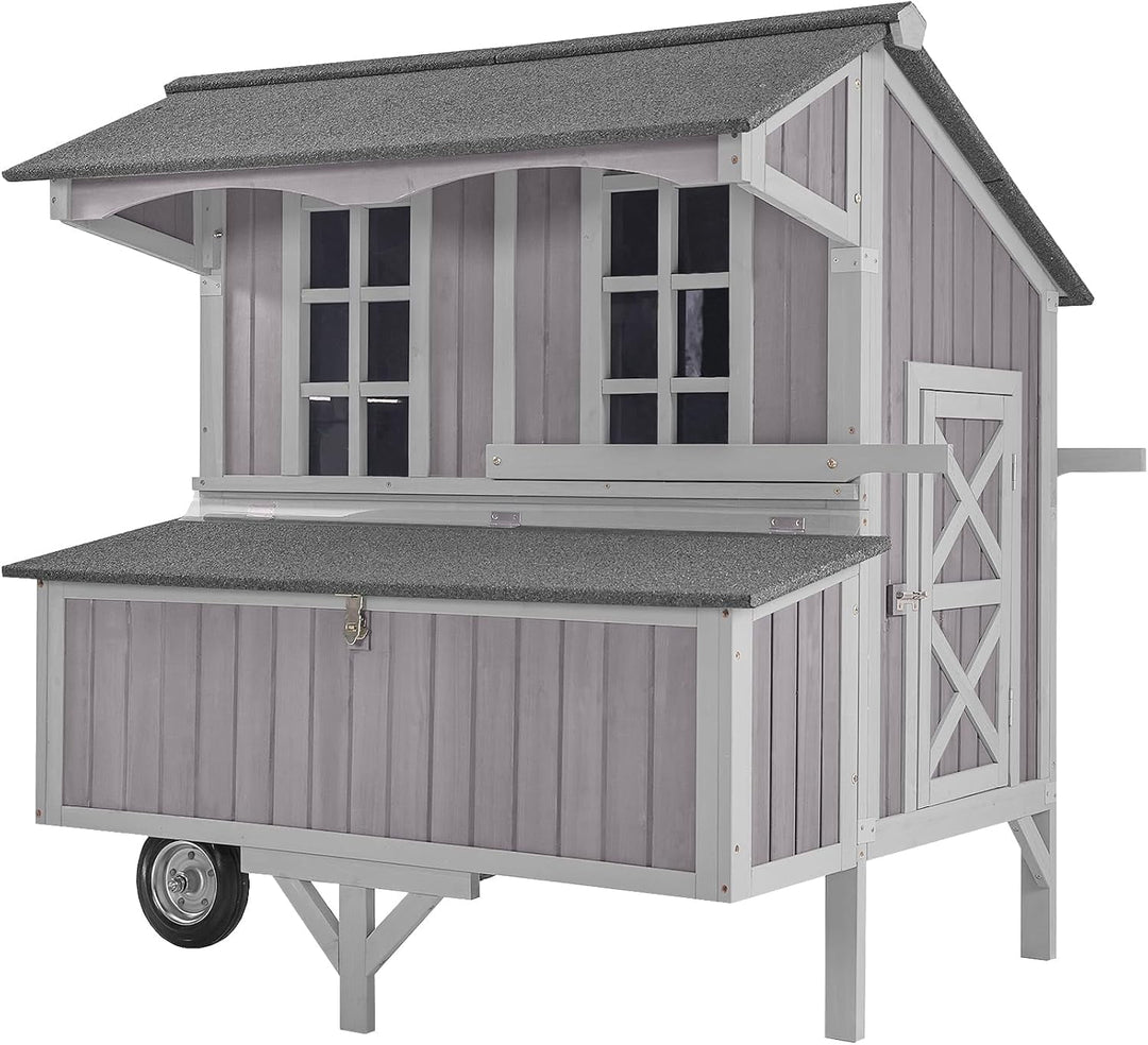 BUTINGLALE Chicken Coop Mobile Duck Coop with Super Large Wheels Durable Hen House 48.6" Outdoor Rabbit Hutch with Nesting Box for 3-6 Chickens AIR96-N