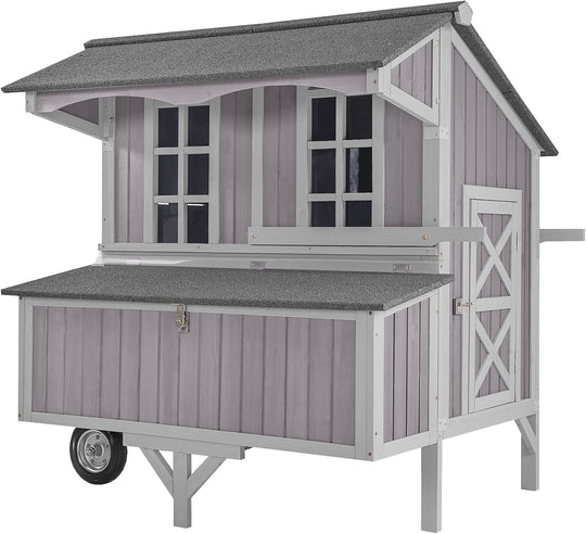 BUTINGLALE Chicken Coop Mobile Duck Coop with Super Large Wheels Durable Hen House 48.6" Outdoor Rabbit Hutch with Nesting Box for 3-6 Chickens AIR96-N