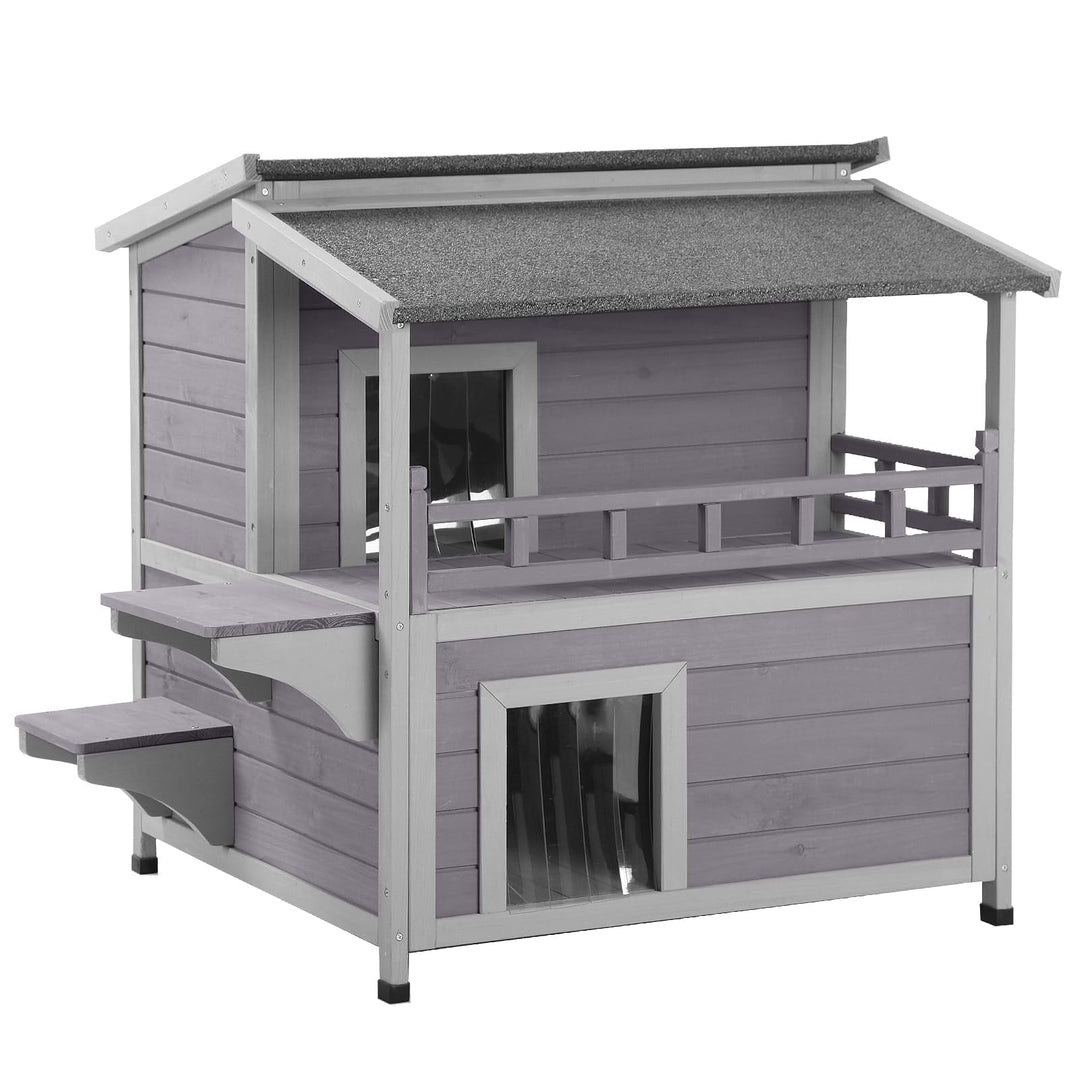 BUTINGLALE Outdoor Feral Cat House, Outside Cat Condos Two Story, Rainproof Kitty House for Winter AIR33-T