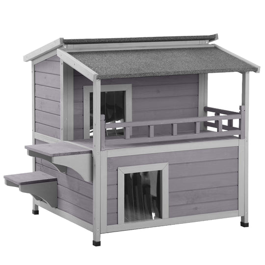 BUTINGLALE Outdoor Feral Cat House, Outside Cat Condos Two Story, Rainproof Kitty House for Winter AIR33-T