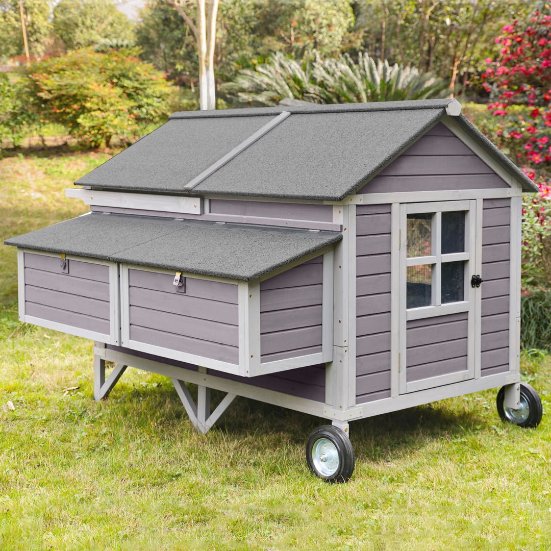 MEDEHOO Large Chicken Coop Mobile Wood Hen House with Nesting Box Large Poultry Cage Upgrade with Strong Iron Frame AIR97-WM