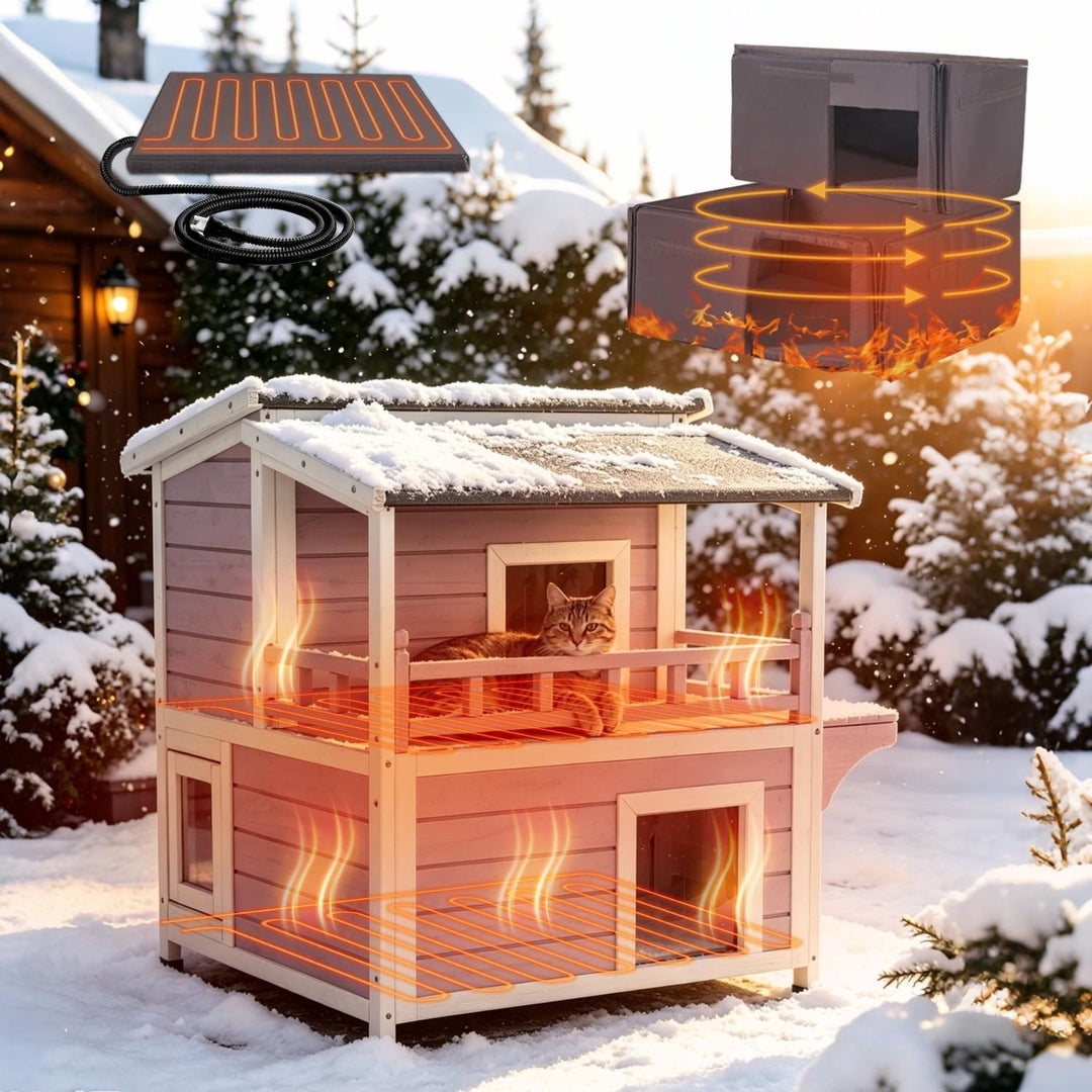 MEDEHOO Heated Outdoor Cat House, Insulated Feral Cat Shelter with Heating Pad, Weatherproof Design &amp; Chew-Resistant Cord AIR33-IN-HP-AD-WM