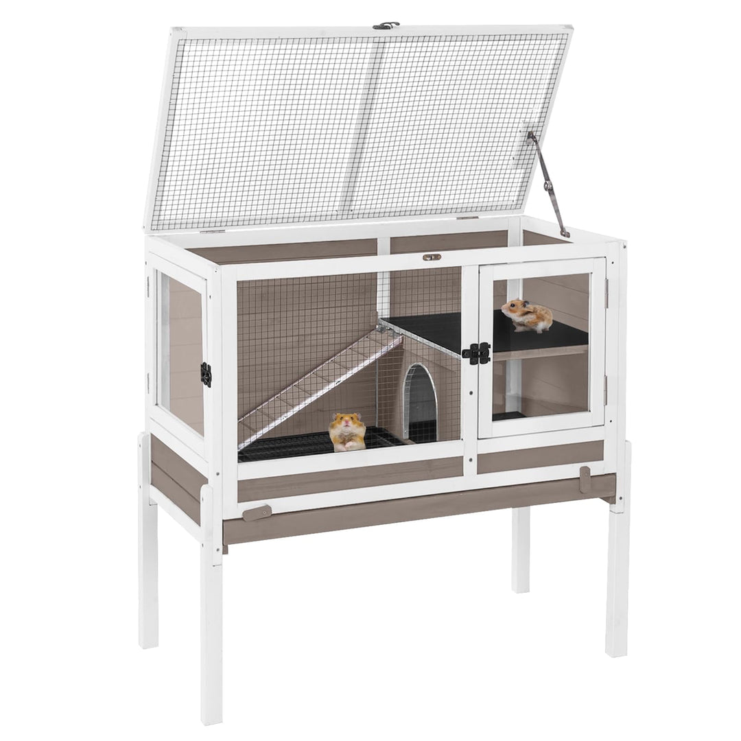 MEDEHOO Guinea Pig Cages Indoor Rabbit Hutch with Removable Stand Anti Chewing - Brown AIR53-WZ-WM
