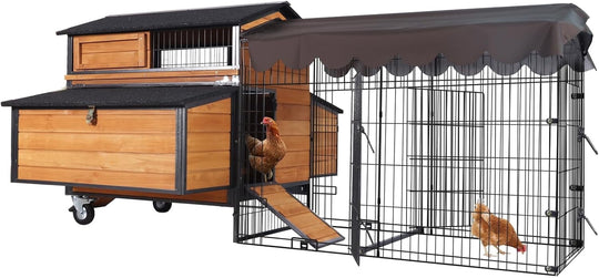 MEDEHOO Mobile Chicken Coop with Strong Iron Frame Outdoor Hen House with Run Poultry Cage with Waterproof Roof,Nesting Box,Pull-on Tray,6-8 Chickens AIR7019-00J-WM