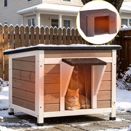 MEDEHOO Cat House for Outdoor Cats Insulated Feral Kitty Shelter with Warm Liner for Winter Waterproof Rabbit Hutch for Bunnies,Cats, White &amp; Brown