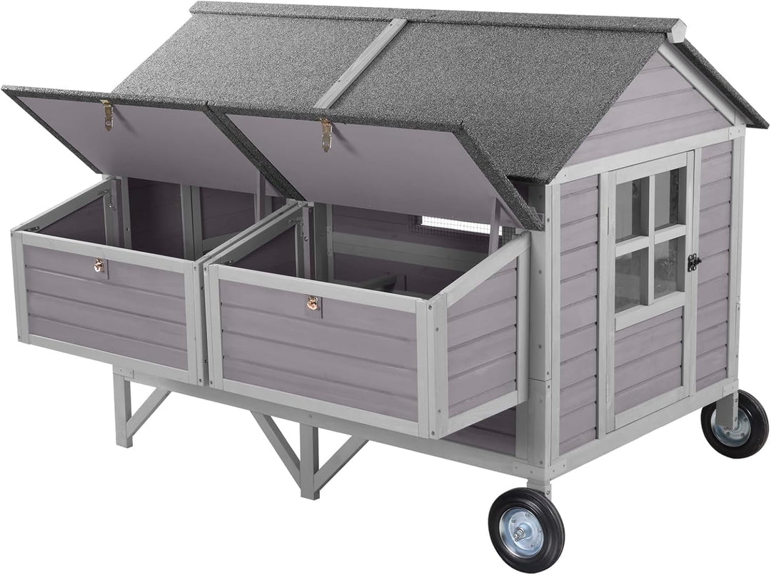 BUTINGLALE 68.1" L Chicken Coop with Large Wheels for 8-10 Chickens, Mobile Duck Chicken House with Four Nesting Boxes and Perches AIR097-WM