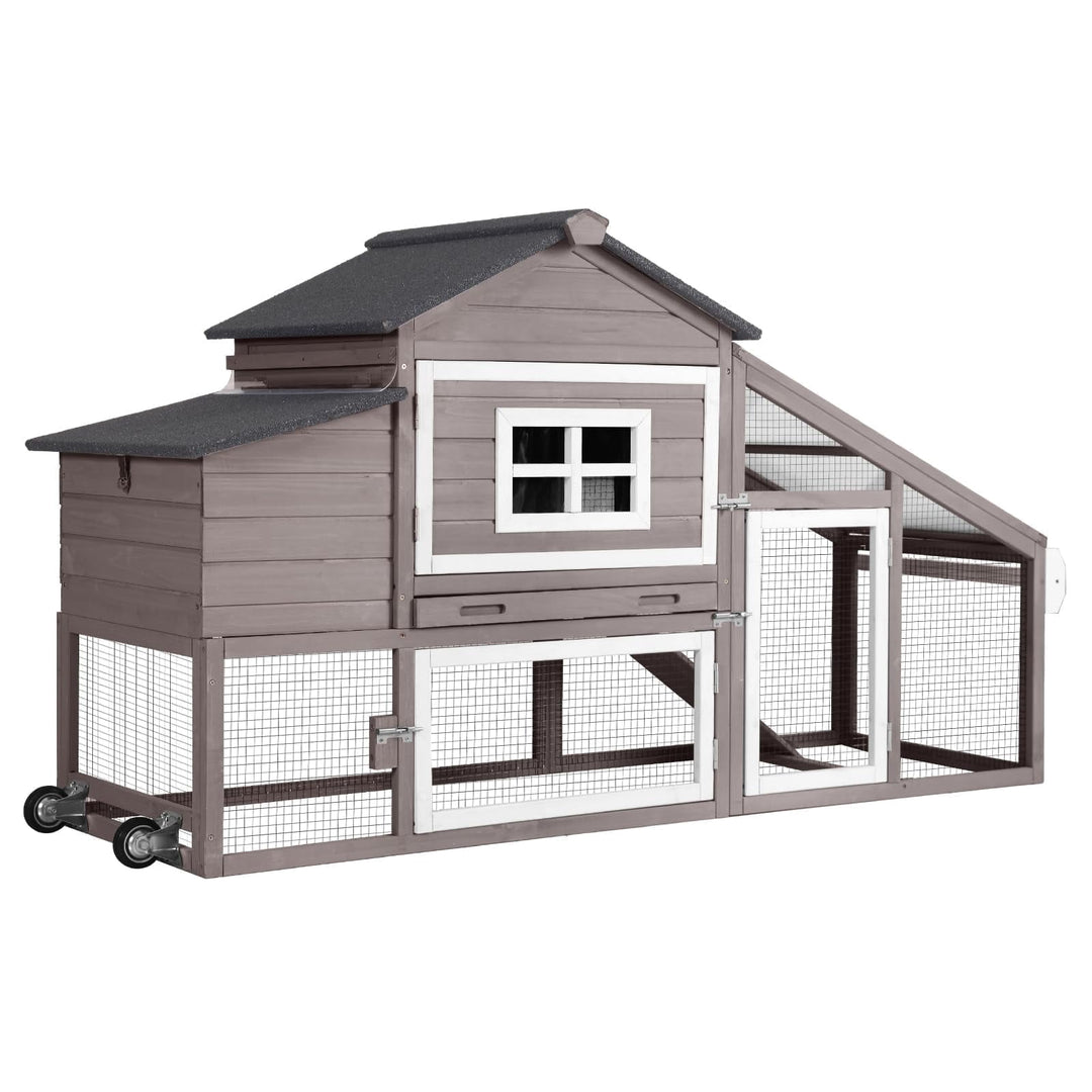BUTINGLALE Outdoor Mobile Chicken Coop with Wheels Hen House with Nesting Box Wooden Bunny Cage Large Duck House with Run UV Roof Rabbit Hutch(Brown) AIR23-C-N