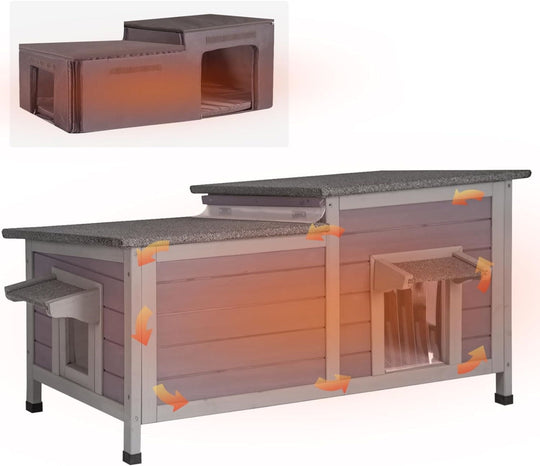 MEDEHOO Outdoor Cat House Insulated Feral Kitty Shelter with Liner Weatherproof Cat Condo for Winter AIR93-IN-WM