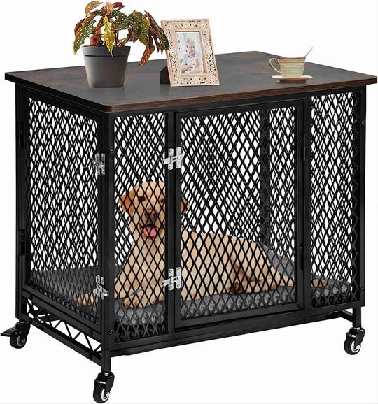 MEDEHOO Dog Crate Furniture Wooden Dog House with Cushion, Tray for Small Medium Large Dogs