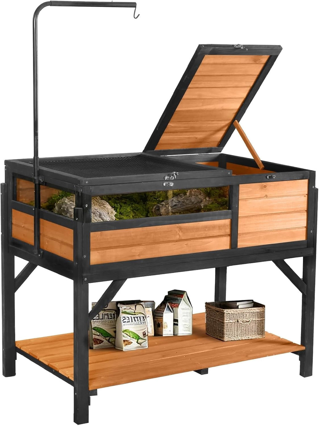 MEDEHOO Tortoise Habitat Turtle Enclosure, Wooden Tortoise House Reptile Cage for Small Animals, Reptile Tank with Large Storage Shelf AIR70B-WM
