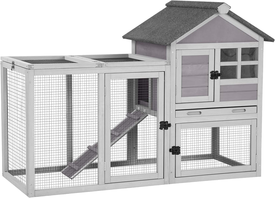 MEDEHOO Rabbit Hutch Indoor Outdoor Bunny Cage Rabbit cage with Run, Deeper No Leak Tray, Weatherproof