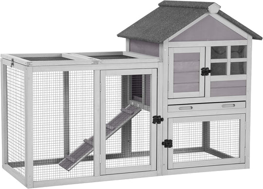 MEDEHOO Rabbit Hutch Indoor Outdoor Bunny Cage Rabbit cage with Run, Deeper No Leak Tray, Weatherproof