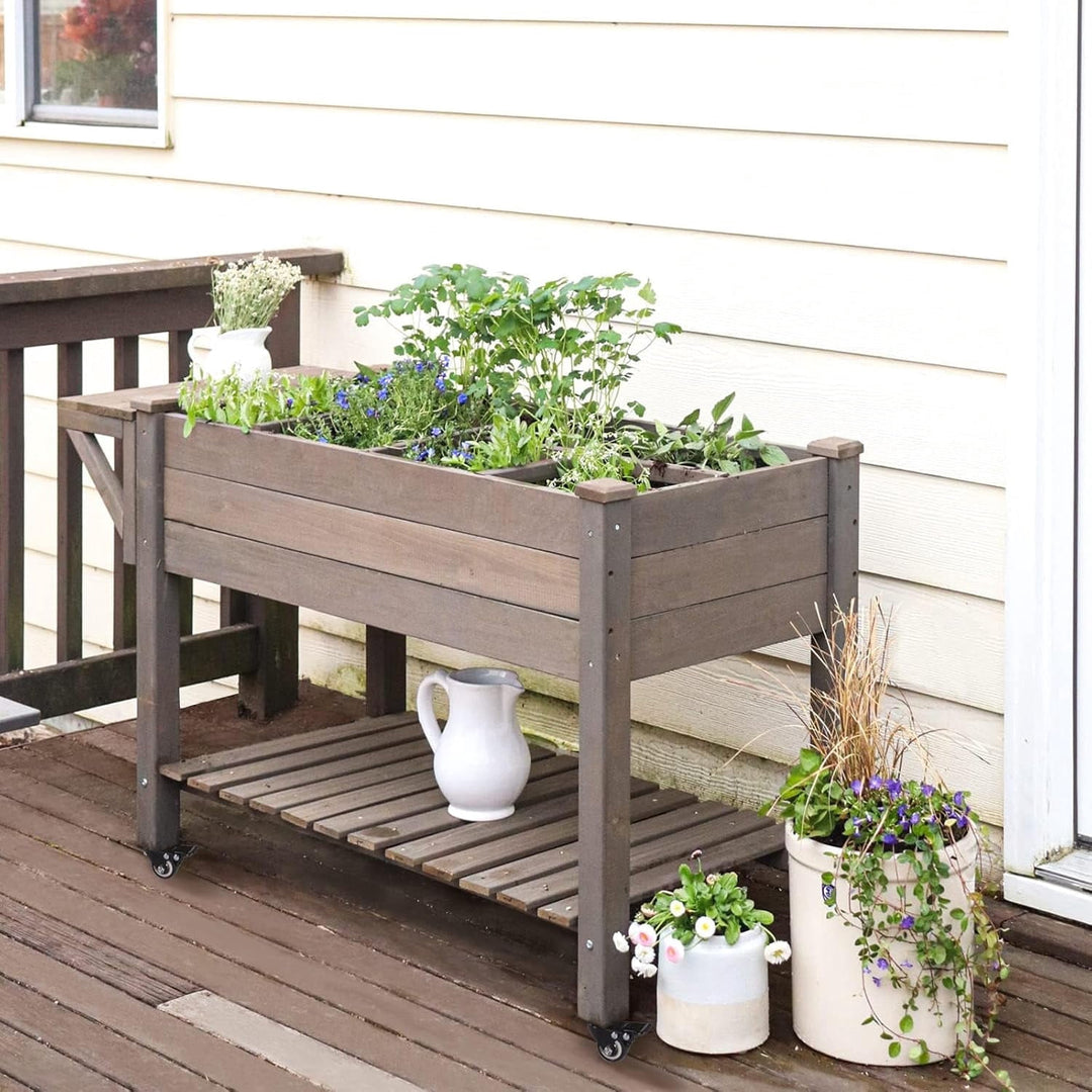 MEDEHOO Raised Garden Bed, Elevated Wood Planter Box with Legs Stand for Backyard, Patio, Balcony w/Bed Liner, for Vegetables Flower Herb GUT02-A-WM