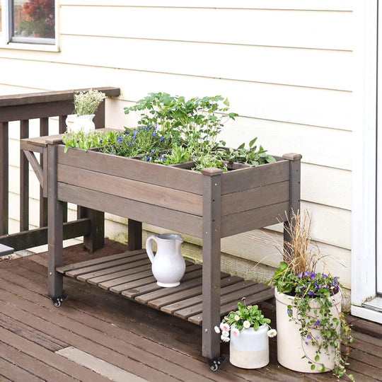 MEDEHOO Raised Garden Bed, Elevated Wood Planter Box with Legs Stand for Backyard, Patio, Balcony w/Bed Liner, for Vegetables Flower Herb GUT02-A-WM
