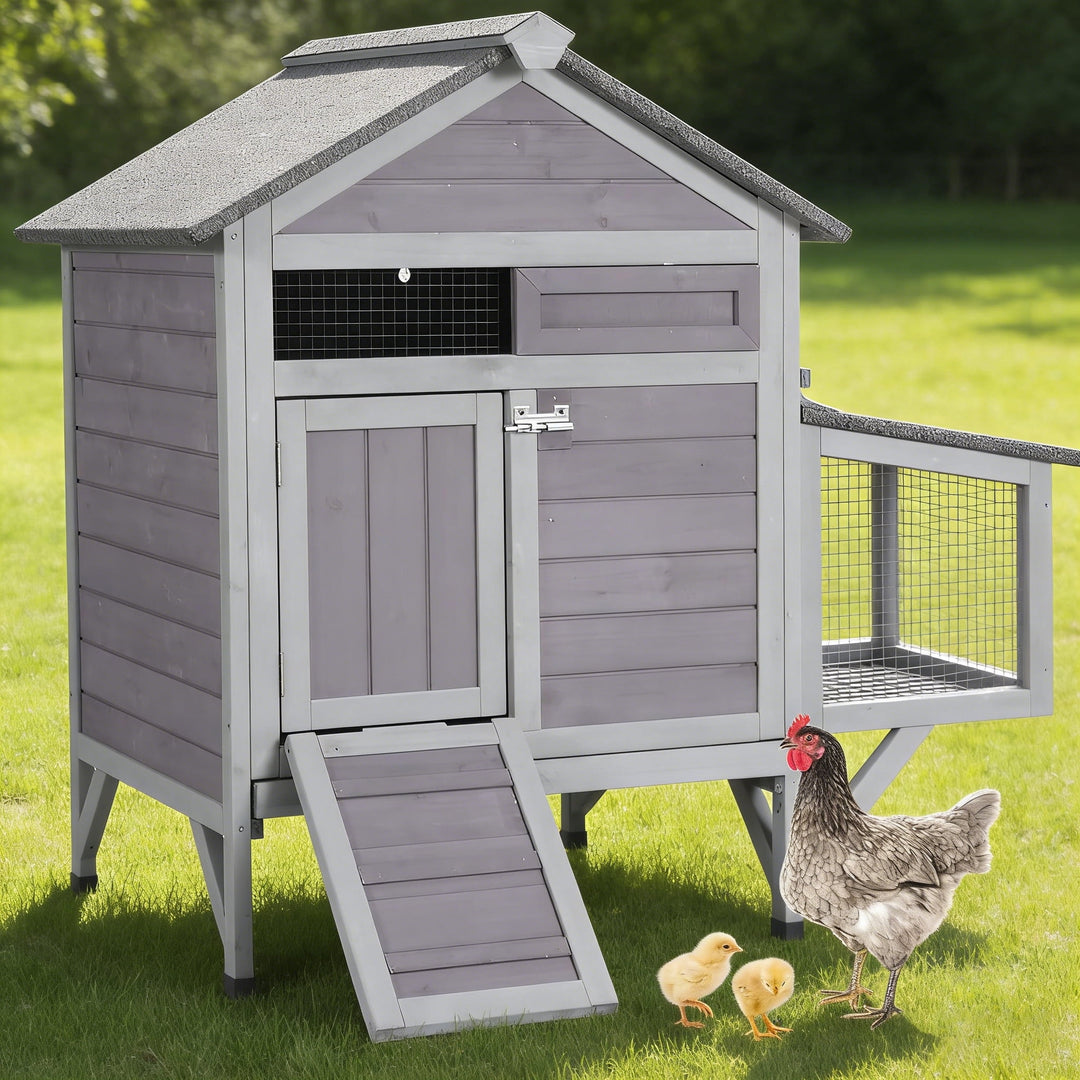 Outdoor Chicken Coop with Nesting Box, Weatherproof Hen House with Leakproof Pull-Out Tray, Oenable Roof, Poultry Coops for Chickens, Duck &amp; Quail AIR7020-MB-WM