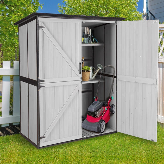 MEDEHOO  Outdoor Storage Cabinet with Adjustable Shelves, Large Metal Frame Garden Shed for Bike &amp; Tool Storage, Lockable Waterproof Vertical Cabinet Box for Backyard, Patio, Lawn, Deck AIR99-L
