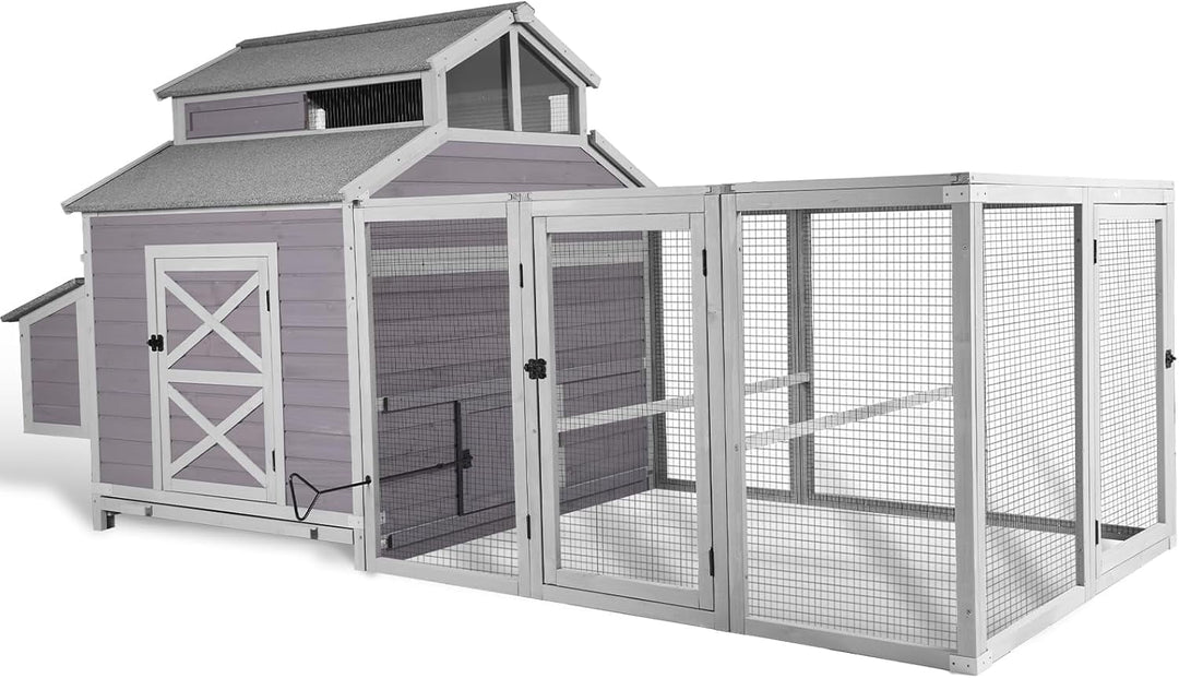 MEDEHOO Chicken Coop Large Hen House for 8-10 Chickens Wooden Poultry Cage with Run and Nesting Box 115in AIR49-N