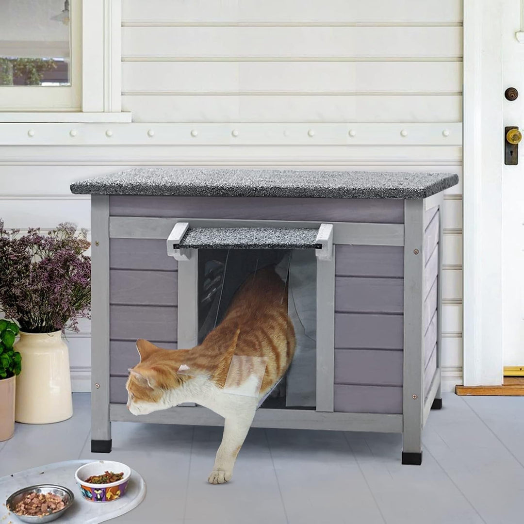 BUTINGLALE Outdoor Feral Cat House Weatherproof, Small Wooden Rabbit Hutch Bunny Cage Indoor-PVC Door Flaps AIR012-WM