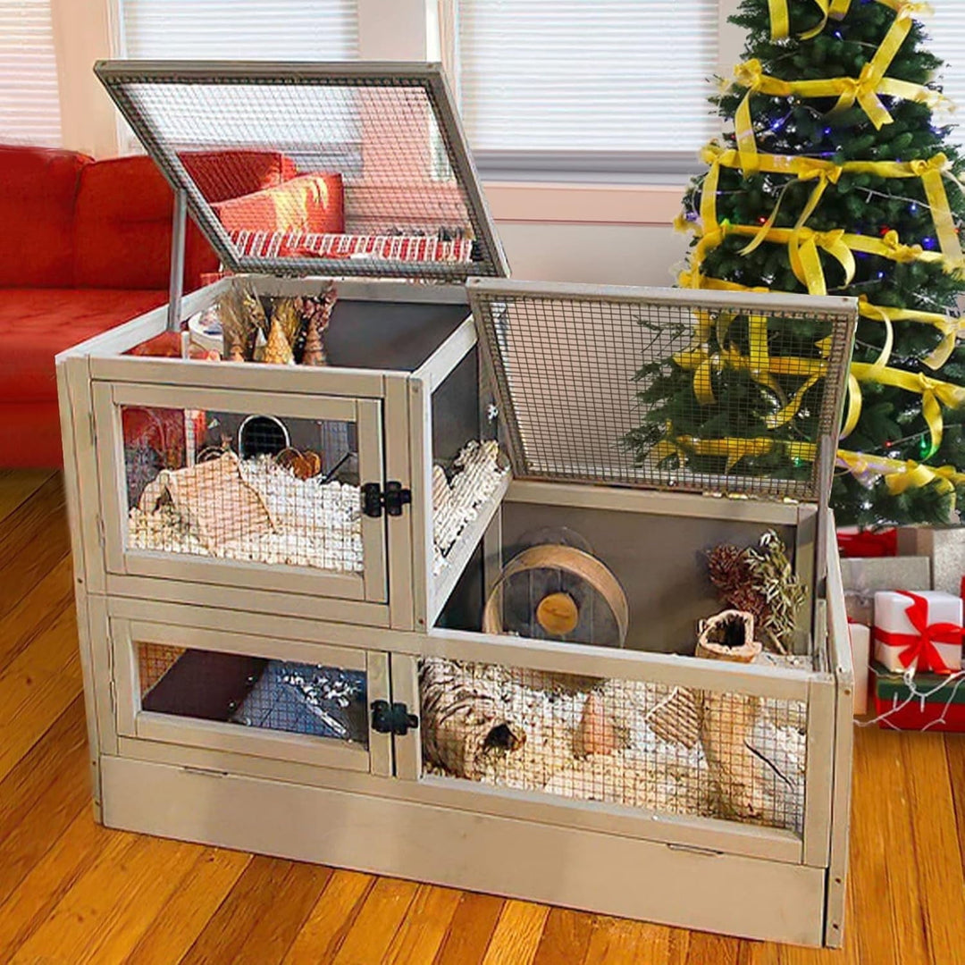 BUTINGLALE Hamster Cage 2 Story Guinea Pig Cage Large Rat House Indoor Rabbit Cage Outdoor Bunny Hutch with Leakproof PVC Floor and Anti-Chewing Edge AIR57-N1