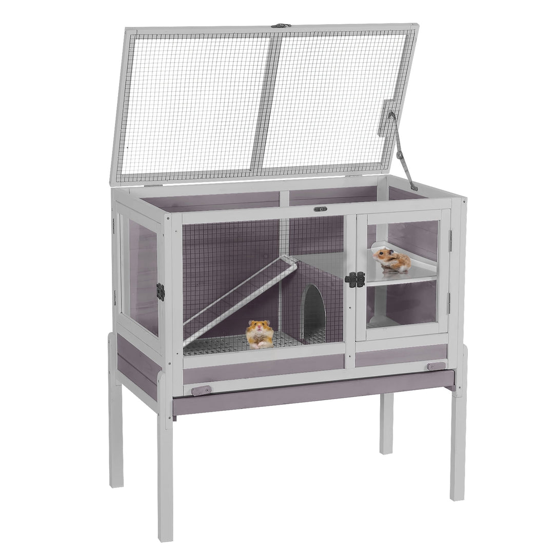 MEDEHOO Guinea Pig Cages Indoor Rabbit Hutch with Removable Stand Anti Chewing Wooden
