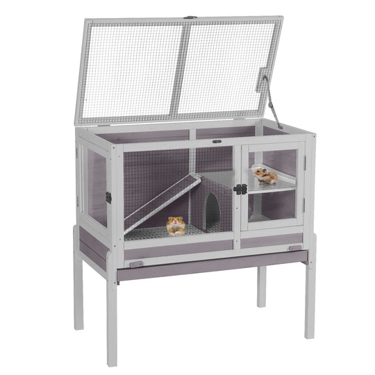 MEDEHOO Guinea Pig Cages Indoor Rabbit Hutch with Removable Stand Anti Chewing Wooden