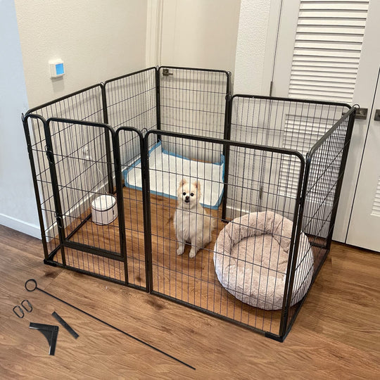 Dog Playpen Indoor &amp; Outdoor Foldable Metal Pet Exercise Fence Pen with Door Gate,Dog Kennels for Small/Medium/Puppy Dogs,Rabbits (8 Panels, 39 Inch)
