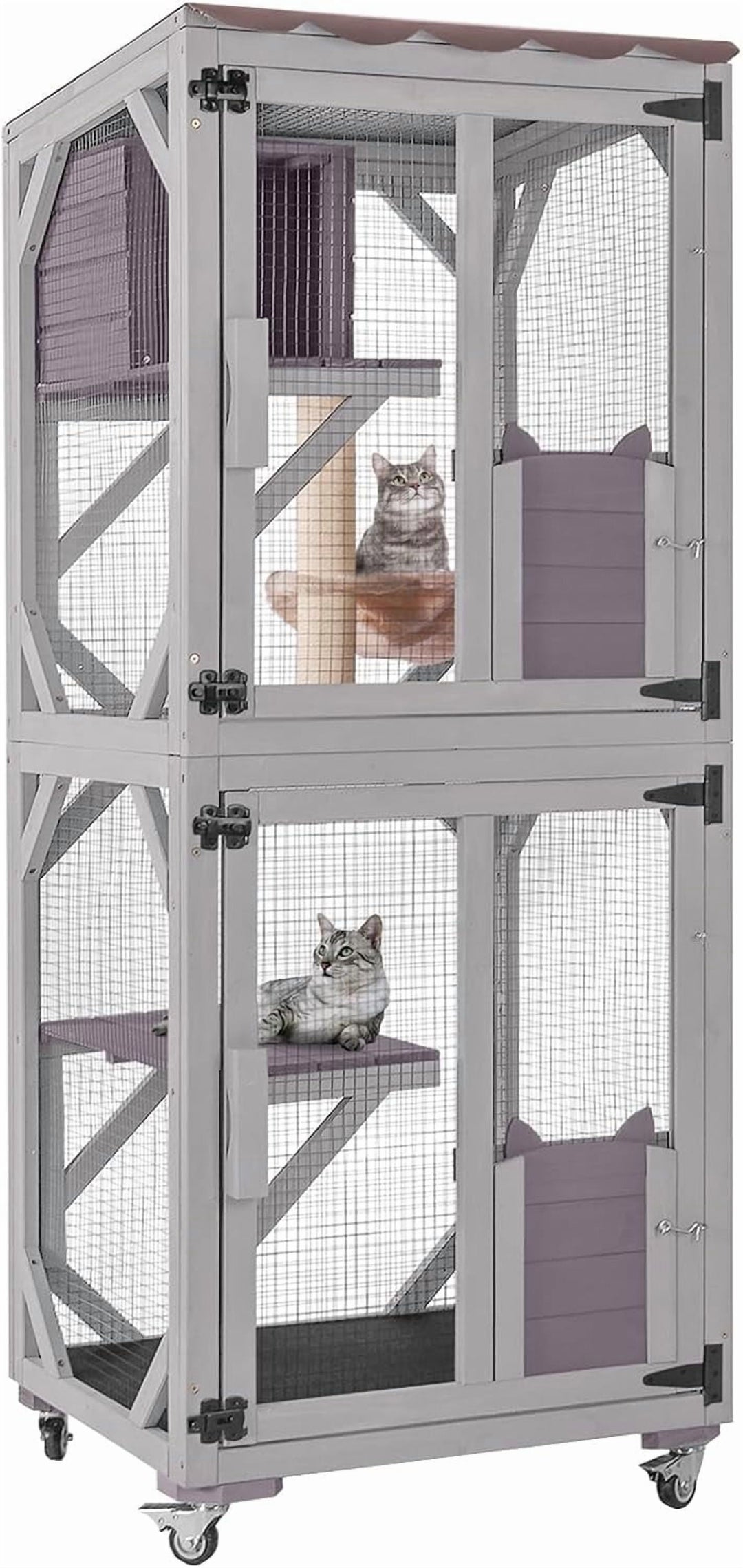 MEDEHOO Cat House Outdoor Catio for Cat Enclosure on Wheels 62.5" Large Kitty Shelter with Waterproof Cover,Indoor Cat Cage with Resting Room,Platforms AIRJO22-M