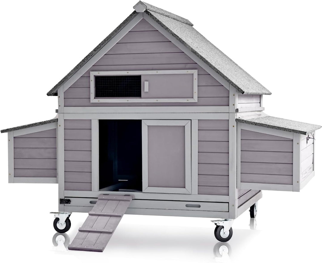 MEDEHOO Large Chicken Coop with Wheels, Expandable Chicken House for Outdoor with Two Nesting Box, Leakproof Pull-out Tray  Hen House for 5-6 Chickens AIR67-Q-WM